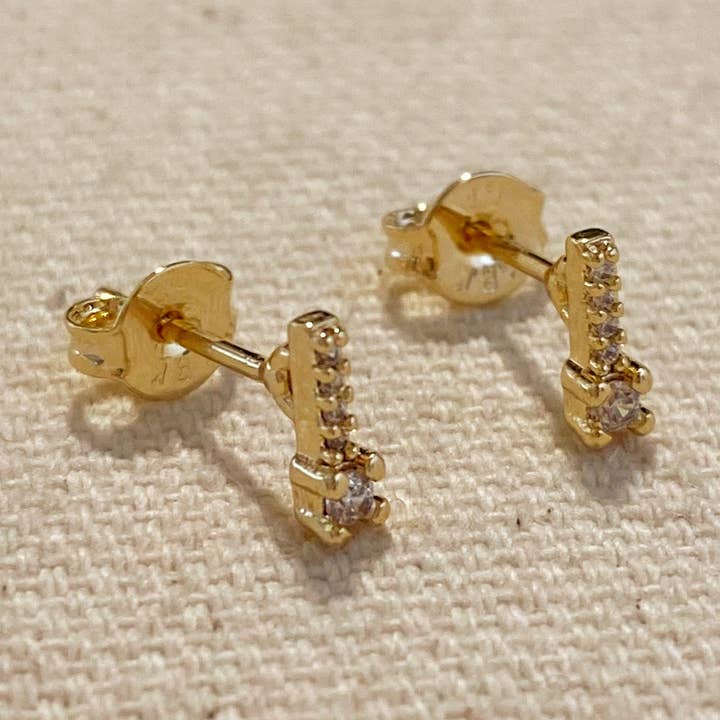 18k Gold Filled Bar Stud Earrings With Micro Cubic Zirconia Stones for wholesale by GoldFi