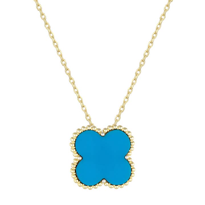 Prata de 1ª Lei com Acabamento a Ouro, Colar Trevo Turquesa por atacado de Dlux Jewels