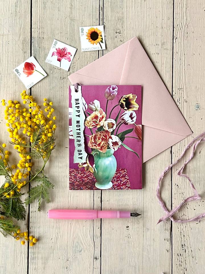 'Mother's Day Bright Tulips with Jug' Greetings Card for wholesale by Jane Scott Flowers