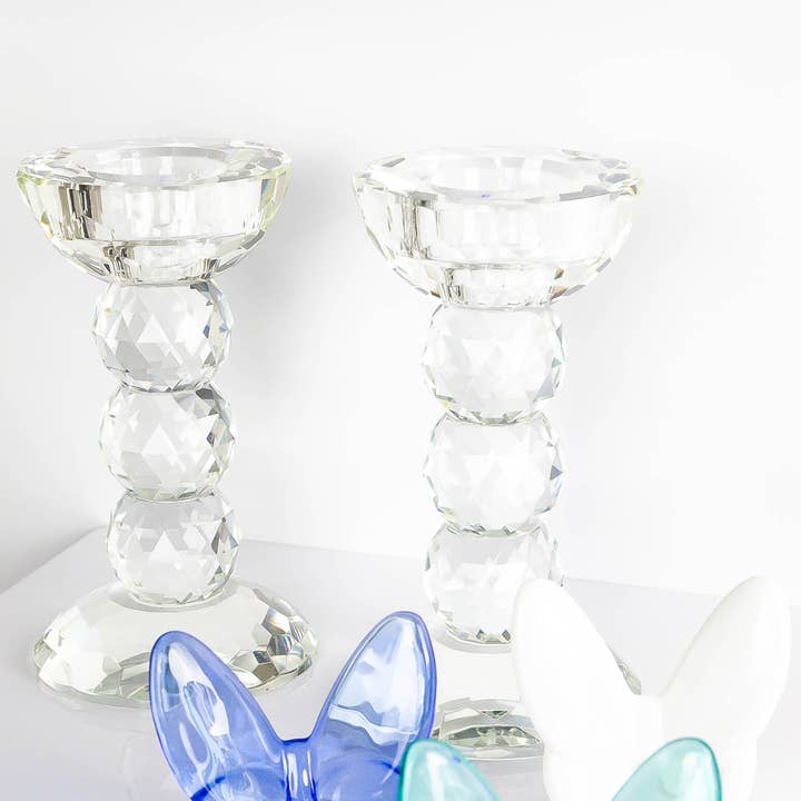 Lainy Home – wholesale Candle holder – Pair of 6" Crystal Ball Candlesticks2
