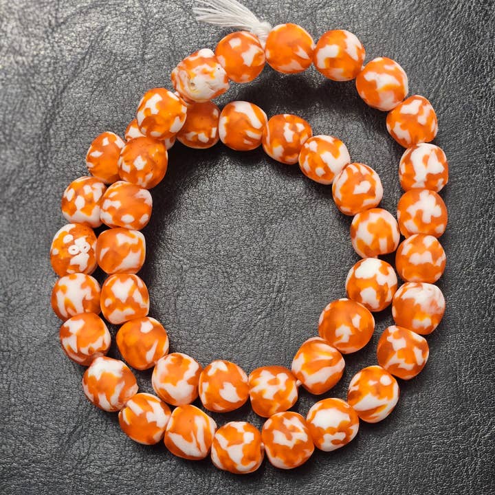 Aadampo African Beads - Wholesale Beads - Orange and White Fused African Recycled Glass Beads2