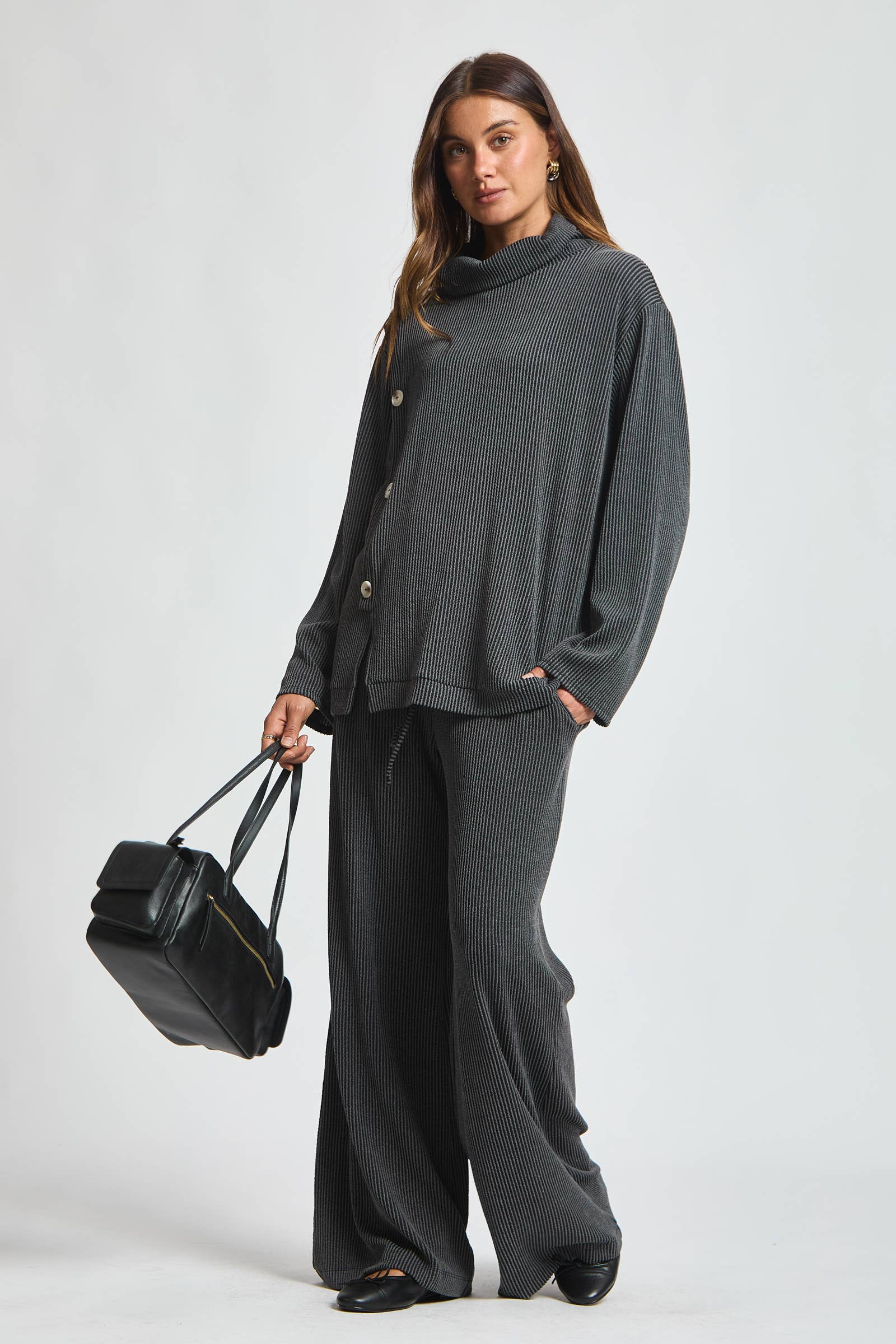 Dear Scarlett – Conjuntos Casual - Mulher por atacado – Conjunto de 2 Peças com Gola Alta Canelada TRVSET-LAVISH0