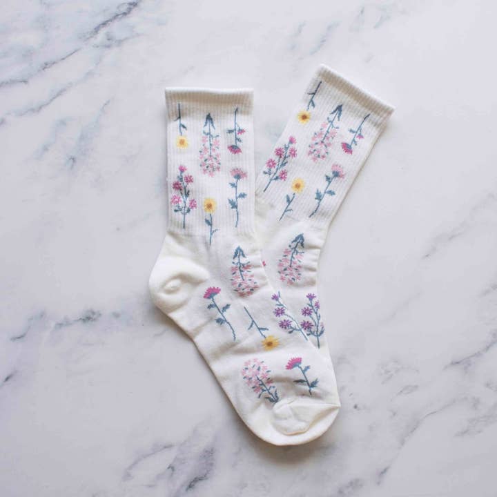 Chaussettes décontractées pour femmes au motif jardin botanique pour la vente par Tiepology