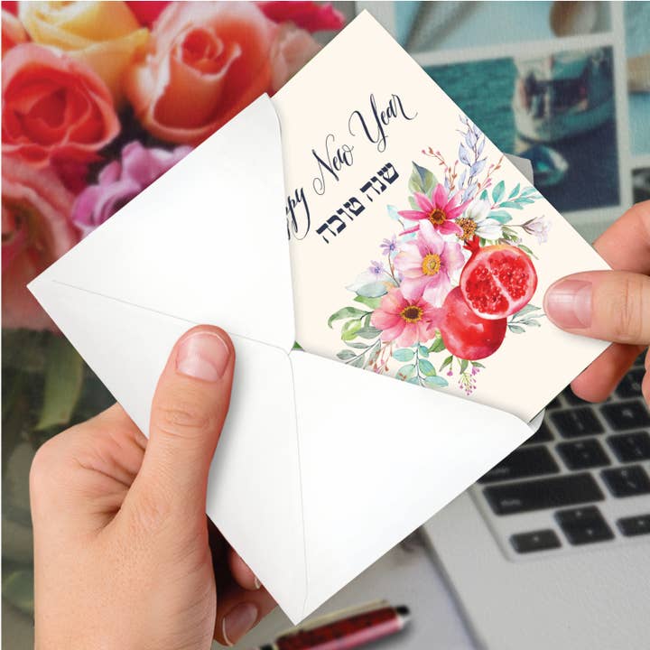 NobleWorks - Vendita all'ingrosso Biglietti per Rosh Hashanah - Rosh Hashanah Card - Melograni e fiori3