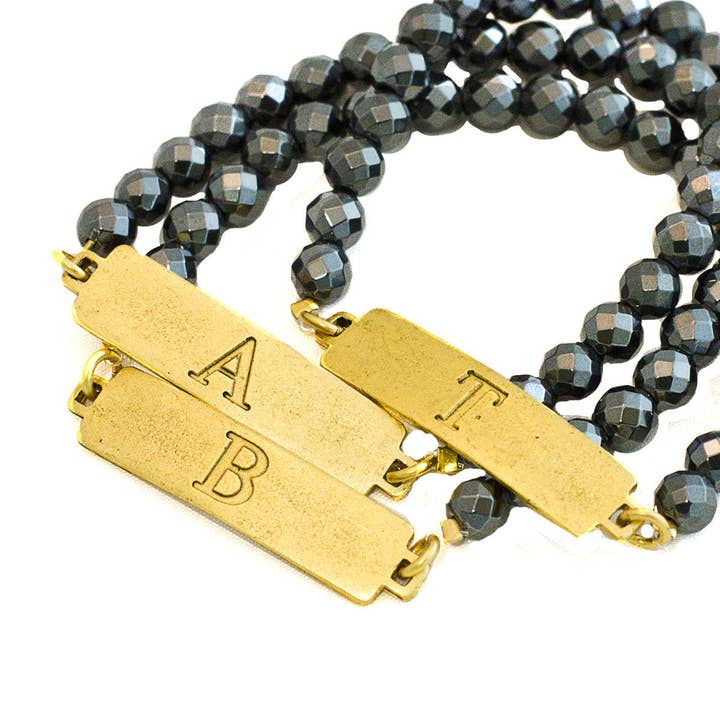 Hematite Stretch ID Bracelet, Gold for wholesale by John Wind