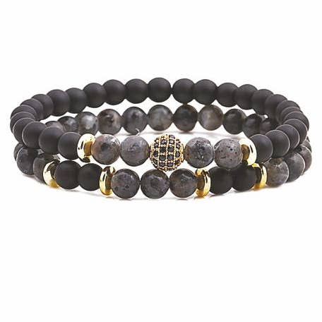 Hantverk Naturlig Sten Labradorit Dubbel Kristall Stretcharmband för wholesale av Byzantium Collection Ltd