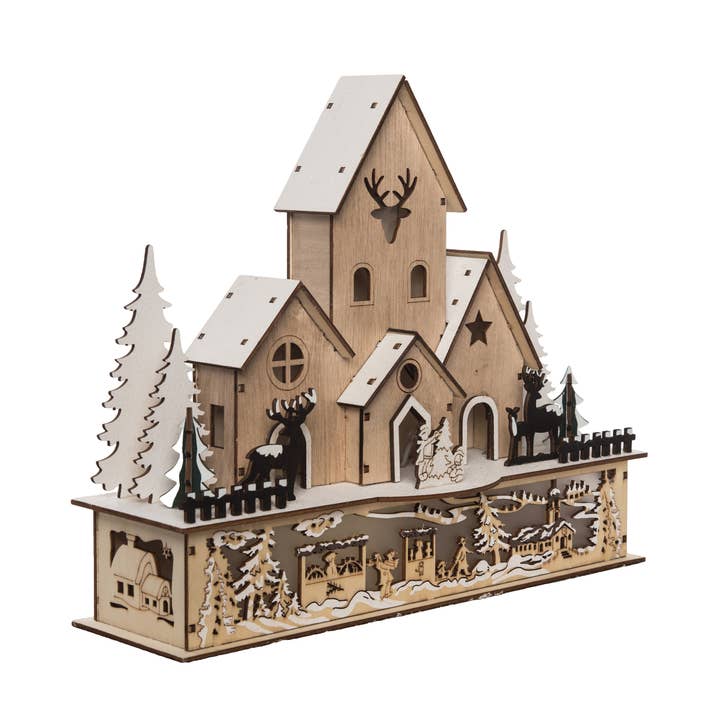 Transpac - Wholesale Christmas Decoration - CLOSEOUT Wood 12" Christmas Laser Cut Lodge Scene