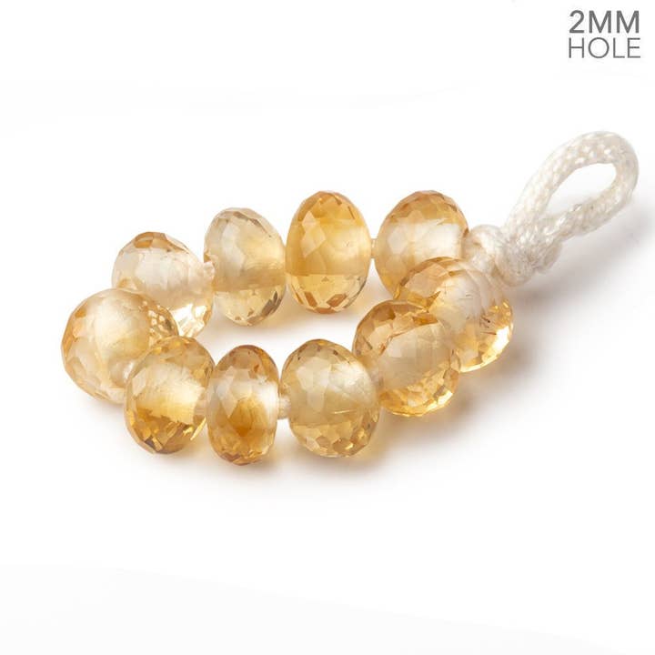 Beads of Cambay - Wholesale Beads - 8mm Citrine 2mm Large Hole Faceted Rondelle Beads Set of 10