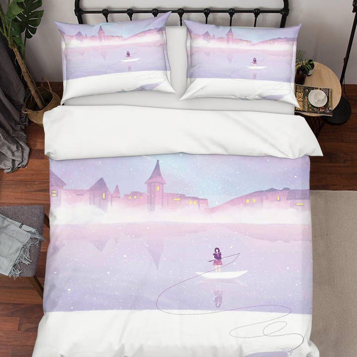 3D Mädchen Schloss See Boot Malerei Bettbezug-Set Bettwäsche-Set Bettdeckenbezug Kissenbezüge A540 LQH für den Großhandel von Jess Art Decoration