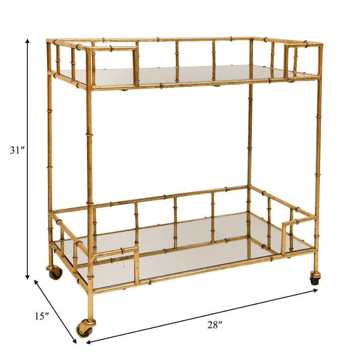 Sagebrook Home - Wholesale Bar Cart - Gold 31x28 in. Metal Mirrored Top 2-Tier Gold Metal Bar Cart