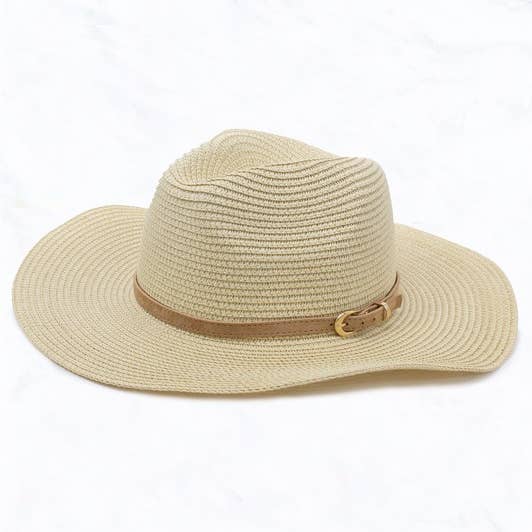Suzie Q USA - Wholesale Straw Hat - Women's - Straw Fedora Hat with Camel Buckle Belt