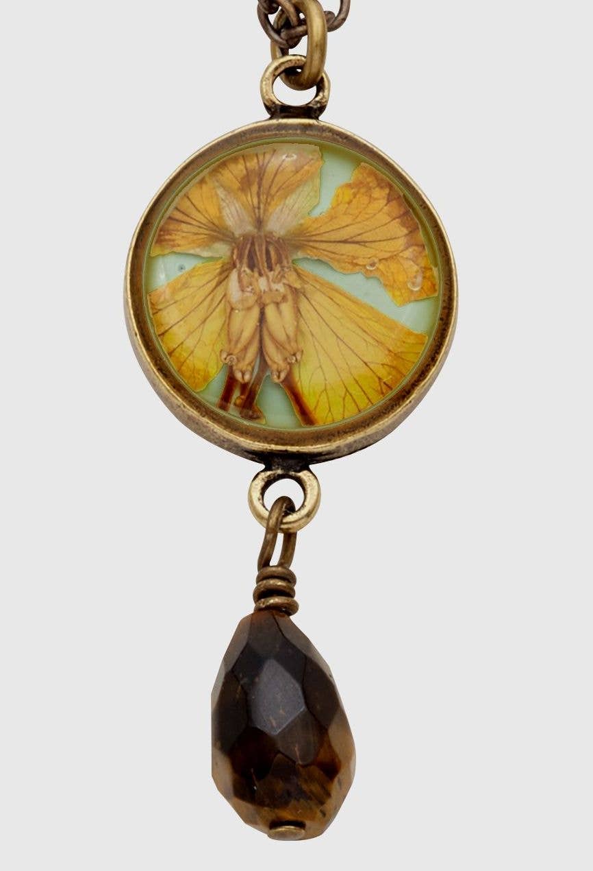 Shari Dixon - Wholesale Pendant/Charm Necklace - Wild Butterfly Pansy On Aqua Small Round Necklace with drop0