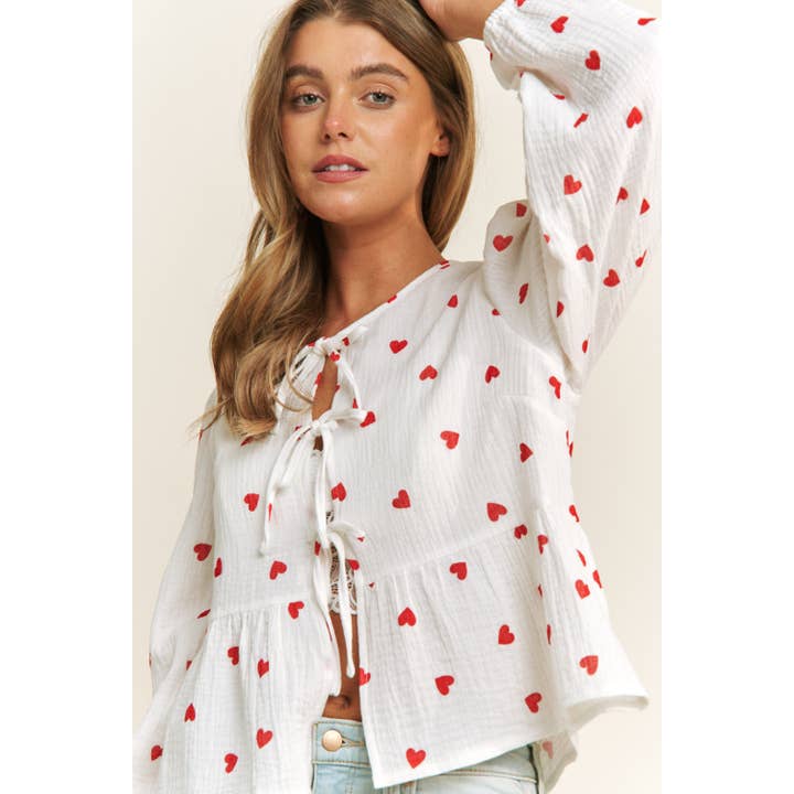 GAUZE SOFT WOVEN VALENTINE HEART PRINT OPEN FRONT BABYDOLL L for wholesale by Sweet Generis