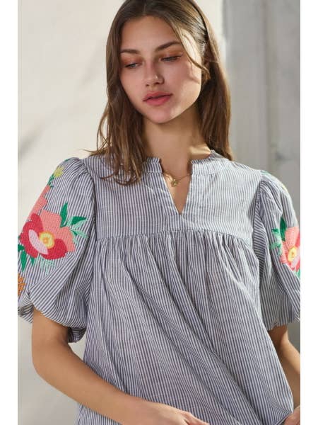 Oddi - Wholesale Blouse - Women's - Plus Yarn Dye Striped Fabric Blouse