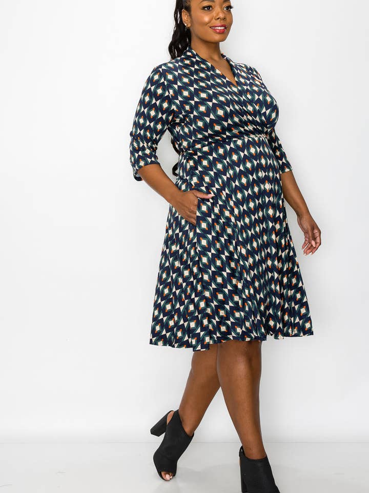 Delfina Elbow Sleeve Wrap Print Dress for wholesale by Emerson Lang