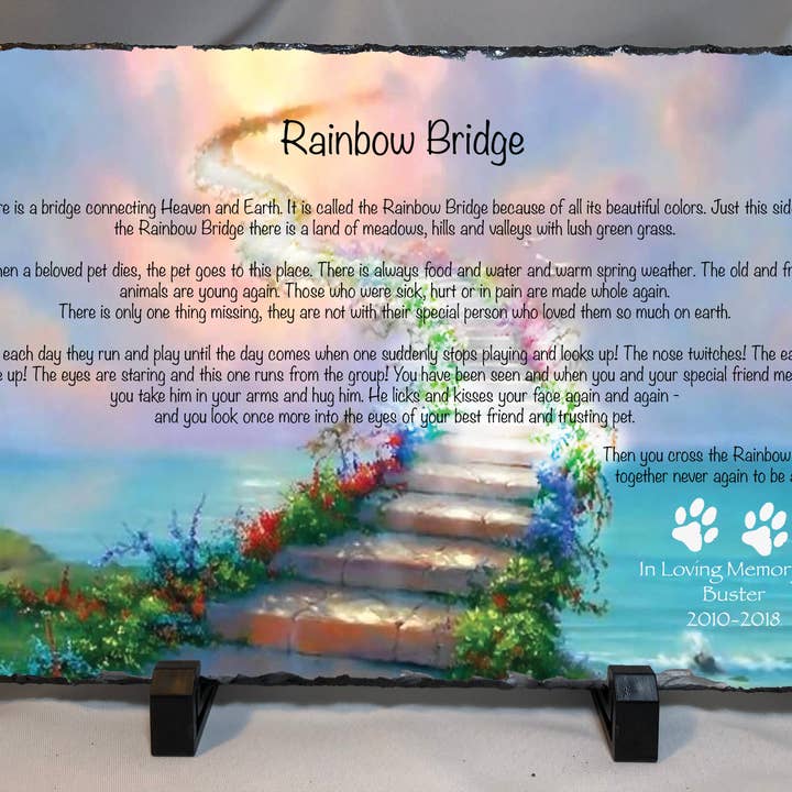 Ardoise commémorative personnalisée pour animaux de compagnie Rainbow Bridge 11,75 « x 7,75 » pour la vente par The Rusty Stone