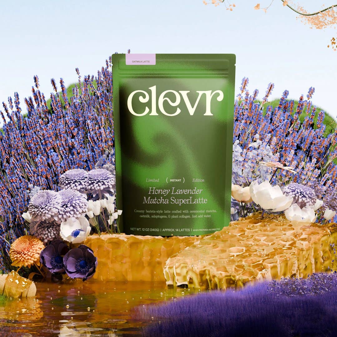 Clevr Blends - Wholesale Powdered Health Drink - Honey Lavender Matcha SuperLatte (14 lattes) | Instant Ceremonial Grade, Superfood Powder Blend, Oat Milk, Lion Mane, Reishi Mushroom, Coconut Cream, Ashwagandha, Serve Hot or Iced1