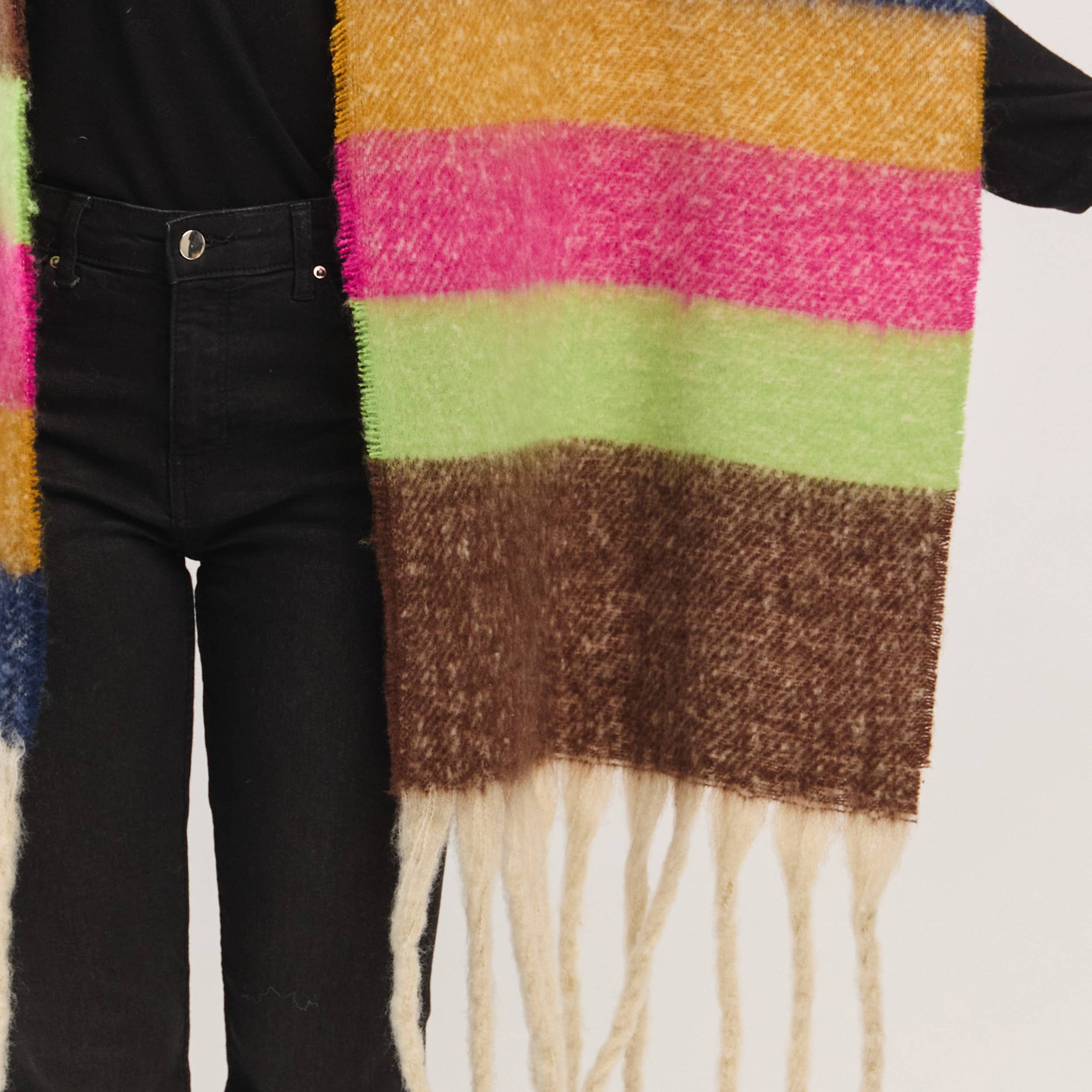 Hana - Wholesale Scarf - Women's - Multi Color Striped Brushed Fringed Winter Scarf13