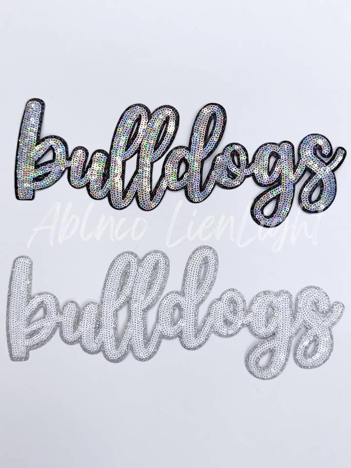 Bulldogs Cursive Letter Mascot Gameday Sequins Patch for wholesale by ABLNco