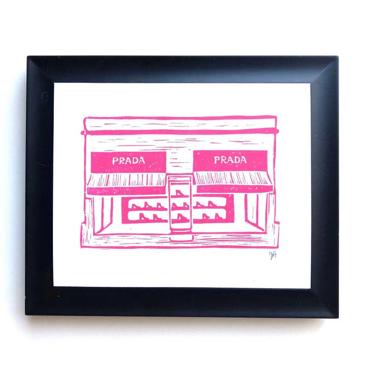 LINOCUT - Prada Marfa - Linoleum block relief print (8x10in) for wholesale by The Big Harumph