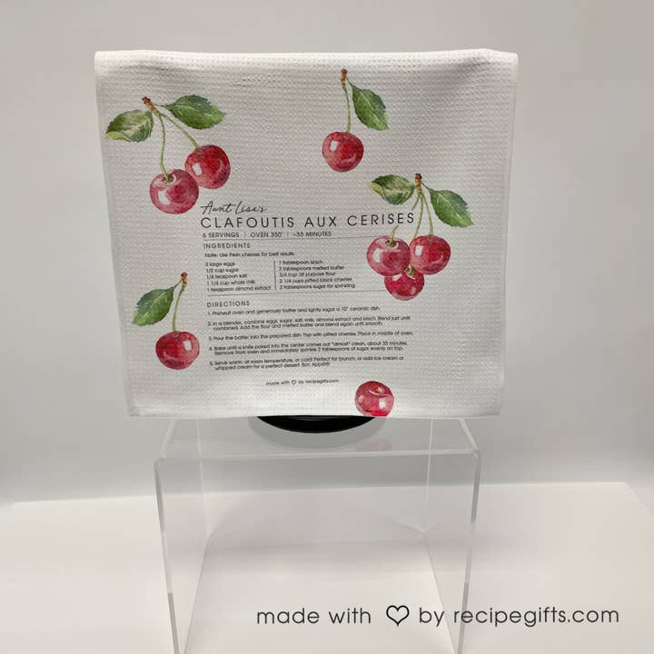 Aunt Lisa's Clafoutis aux Cerises Recipe Towel for wholesale by Aunt Lisa's Recipe Gifts
