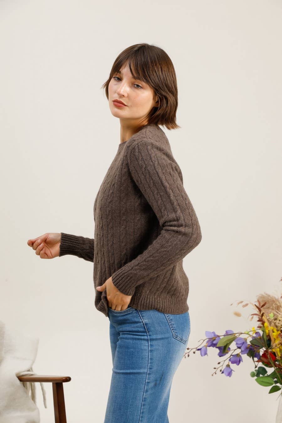 NAÏS PARIS - Wholesale Knit Sweater - Women's - Crew neck cable knit sweater in 100% extra fine merino wool2
