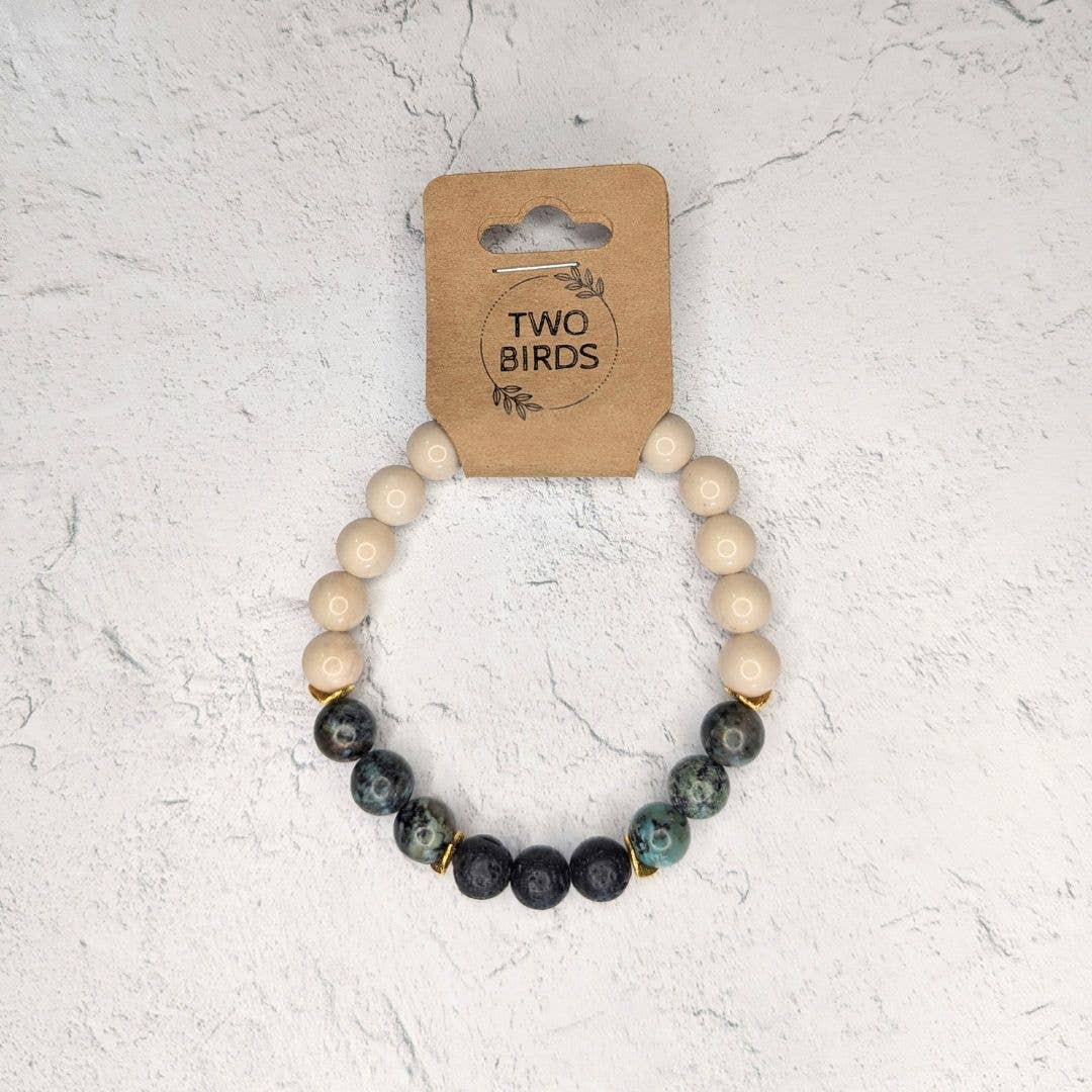 Two Birds Eco Shop - Wholesale Aromatherapy Bracelet - African Turquoise Riverstone & Lava Rock Diffuser Bracelet1