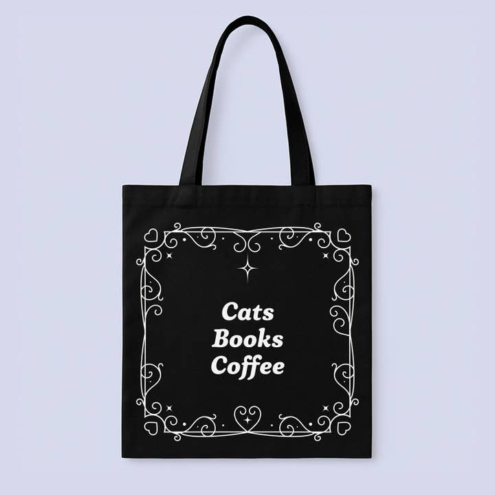 Chats, Livres, Café - Sac fourre-tout en toile pour amoureux des livres pour la vente par Creative Goodie