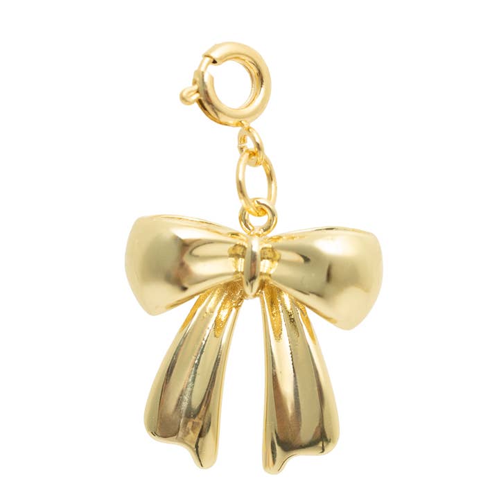 Gold Bow Charm Pendant | 24k Shiny Gold Plated Brass for wholesale by Charmed By The Crowns