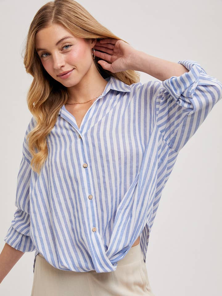 STRIPED BUTTON DOWN KNOTTED FRONT SHIRT for wholesale by Bluivy
