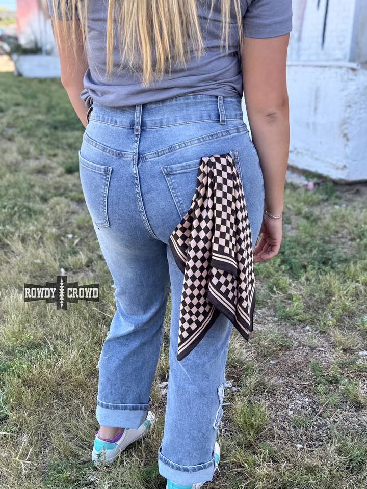 SMALL Tan Checkered Out Wild Rag/ Scarf for wholesale by Rowdy Crowd Clothing