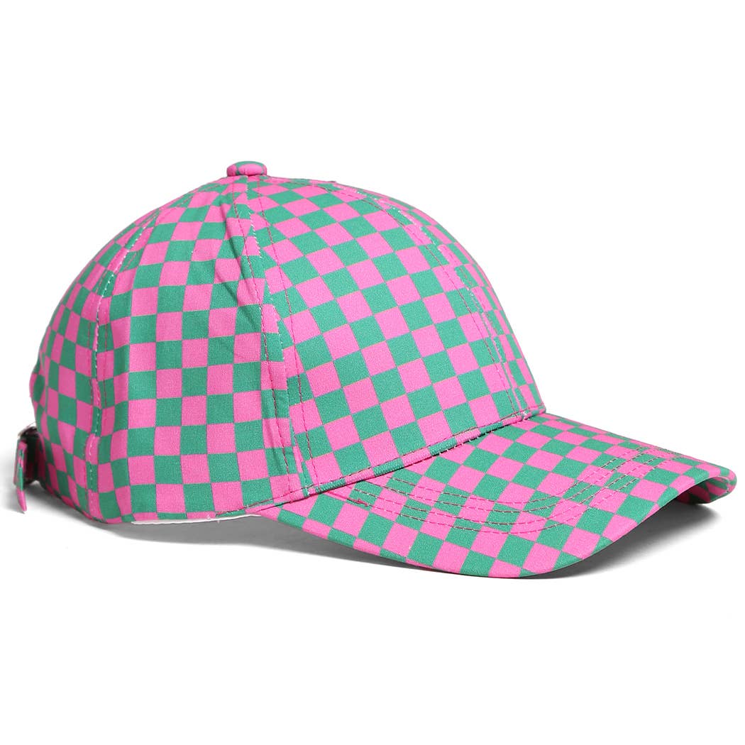 Fashion City - Wholesale Baseball Cap - Women's - Checkerboard Pattern Print Cotton Baseball Cap8