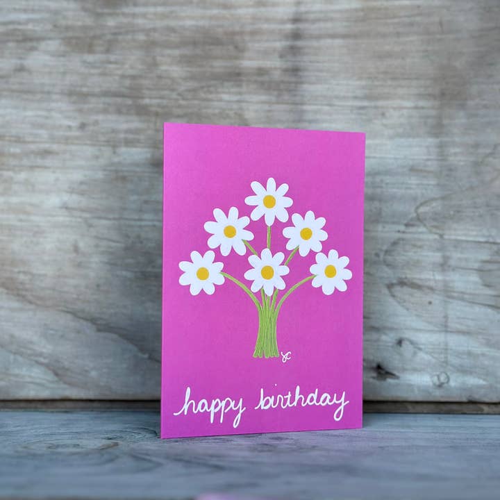 Citrus Daisy – wholesale Birthday card – White Daisy Bouquet Happy Birthday2