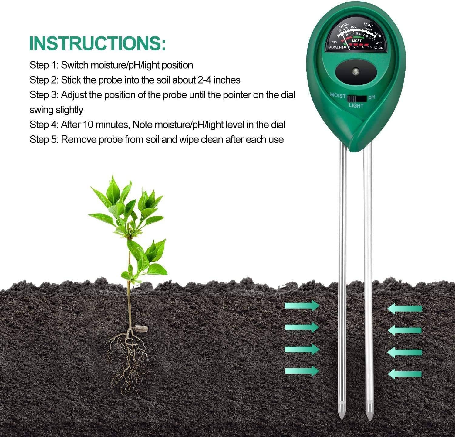 VIGOR - Wholesale Garden Tool - Soil Moisture Meter, Upgraded Stainless Steel Probe Soil pH4