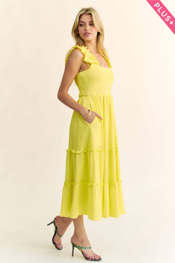 Davi & Dani - Wholesale Dress - Women's - PLUS SMOCING BODICE RUFFLE DETAIL SHIRRED DRESS8