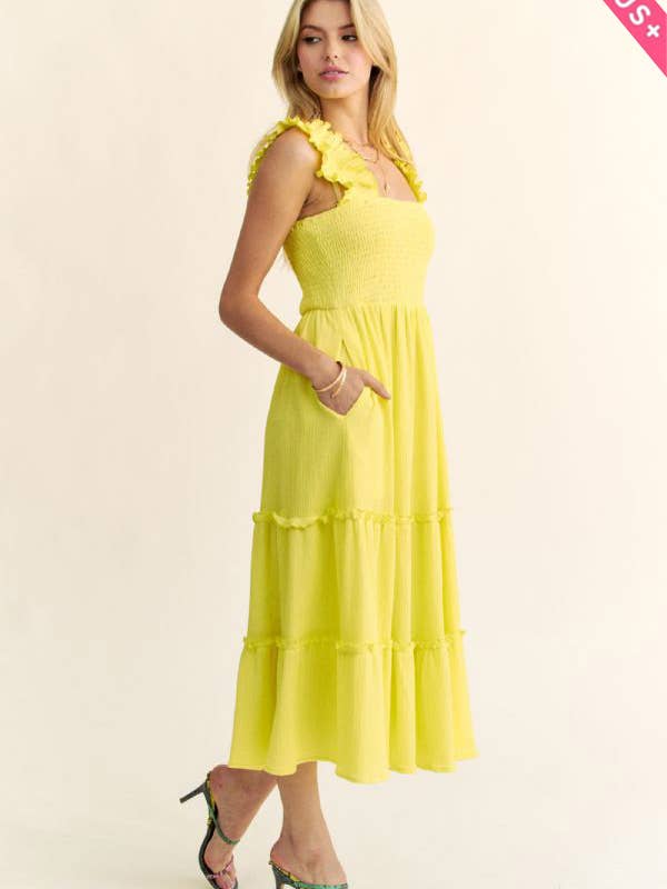 Davi & Dani - Wholesale Dress - Women's - PLUS SMOCING BODICE RUFFLE DETAIL SHIRRED DRESS8