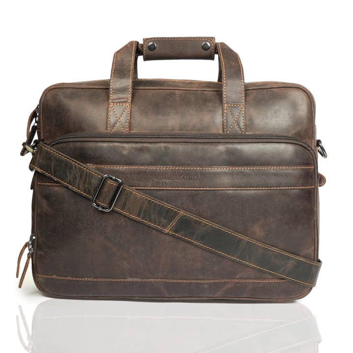 Sutton Briefcase Bag 16" Brown for wholesale by Minori Leather