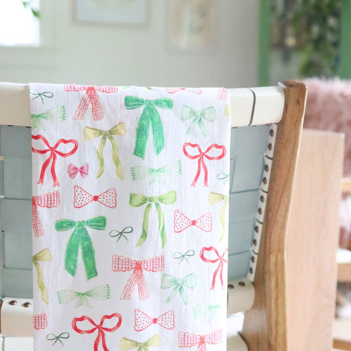 Stephanie Tara Stationery - Wholesale Tea towel - Coquette Christmas Bows cotton tea towel2