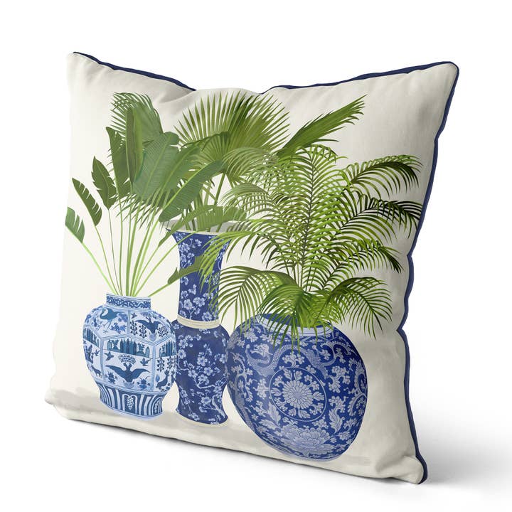 FabFunky Ltd - Wholesale Throw/Decorative Pillow - Chinoiserie Vase Trio 4 Green Palm leaf pillow patio cushion3