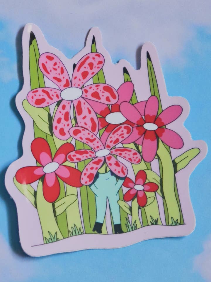 Frog Amongst Flowers | Glossy Waterproof Vinyl Sticker for wholesale by Day Dreamer Studios