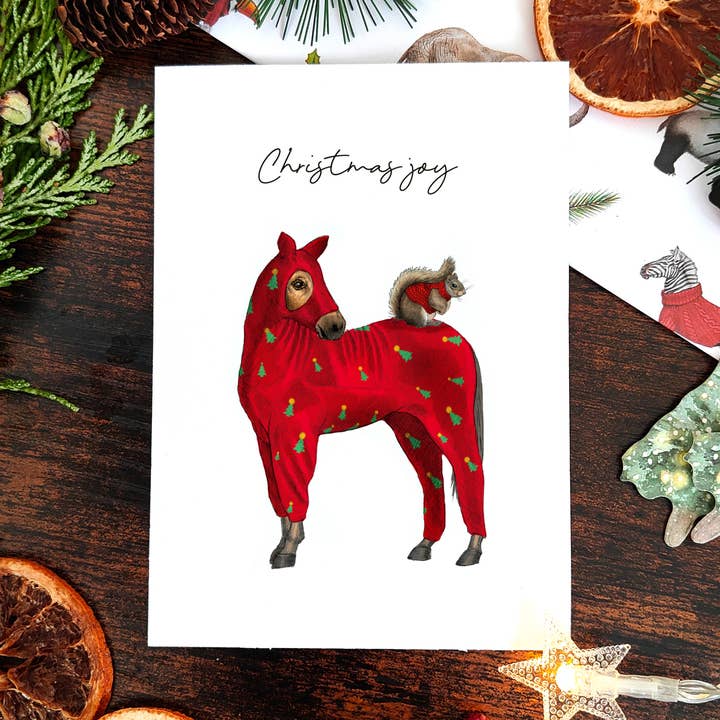 Paard & Eekhoorn Gezellige Kerstkaart voor wholesale door Beth Goodwin Designs