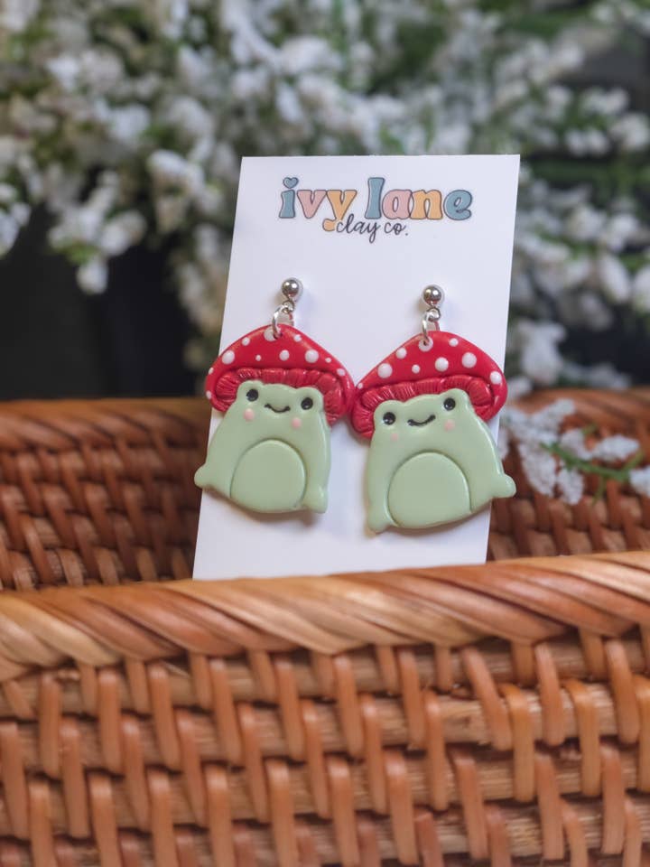 Mushroom Froggy Earrings for wholesale by Ivy Lane Clay Co.