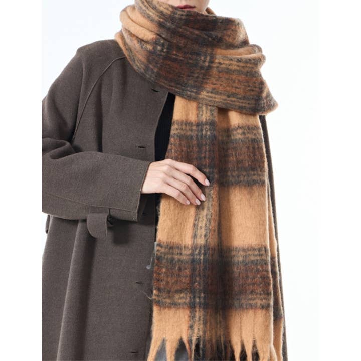 Sweetkama - Wholesale Scarf – Women's - Ladies Vintage Color Block Plaid Everyday Scarf SKAS42026