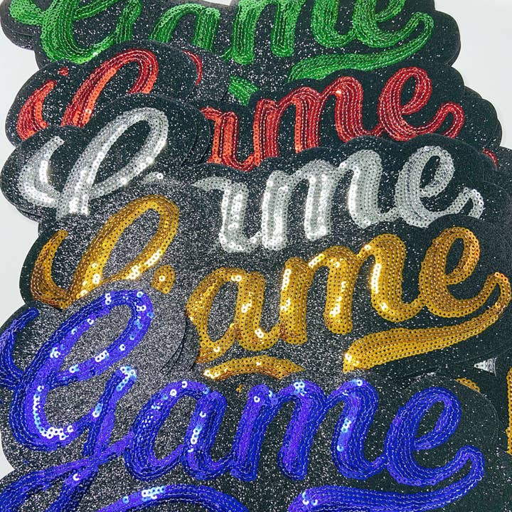 TEELUX - Wholesale Patch - 11” GAME DAY script in BLUE - SEQUIN Patch