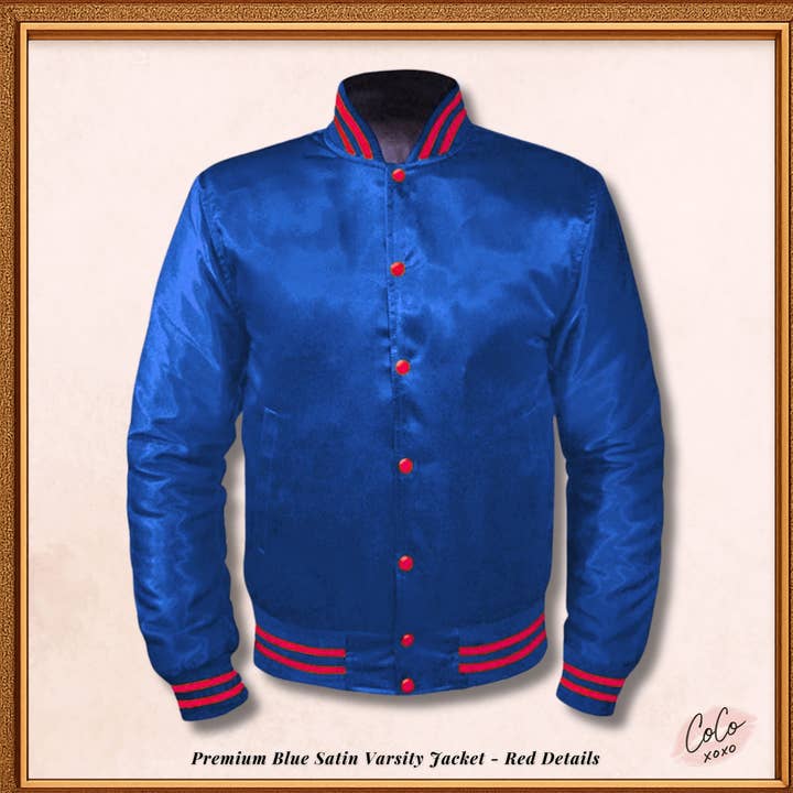 Varsity Blue Satin Baseball Letterman Mid-Season Streetwear Varsity Jacket Varsity Men's Women's Kid's Letterman collage jackets for wholesale by OH Wears