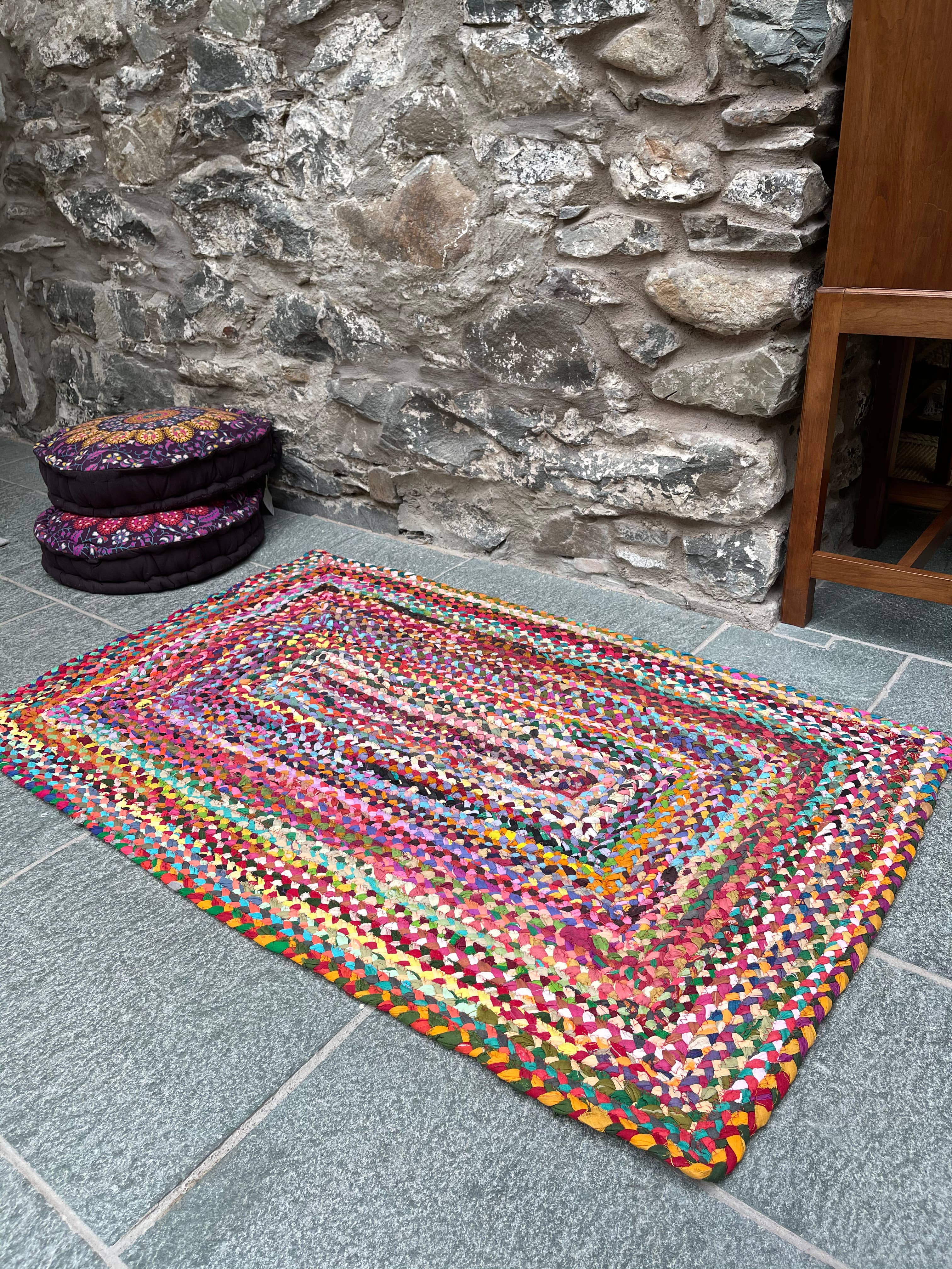 Second Nature Online – wholesale Area rug – SUNDAR Multi Color Area Rug Braided with Recycled Fabric5