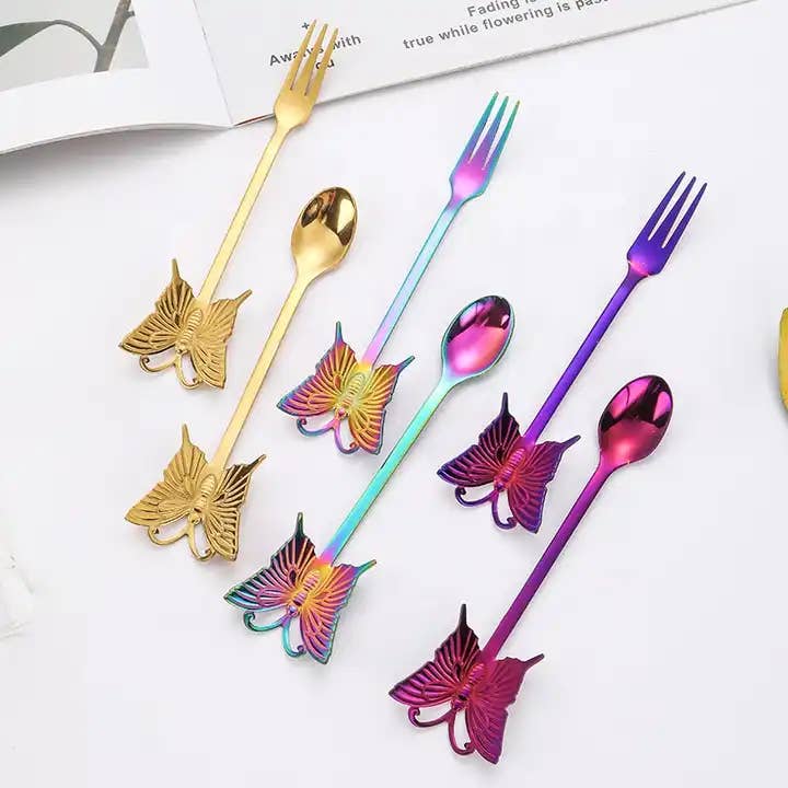 Sostraw & SmartThings - Wholesale Table Spoon (Cutlery) - Butterfly Spoon - For Tea, Coffee or Dessert - 4 colors3