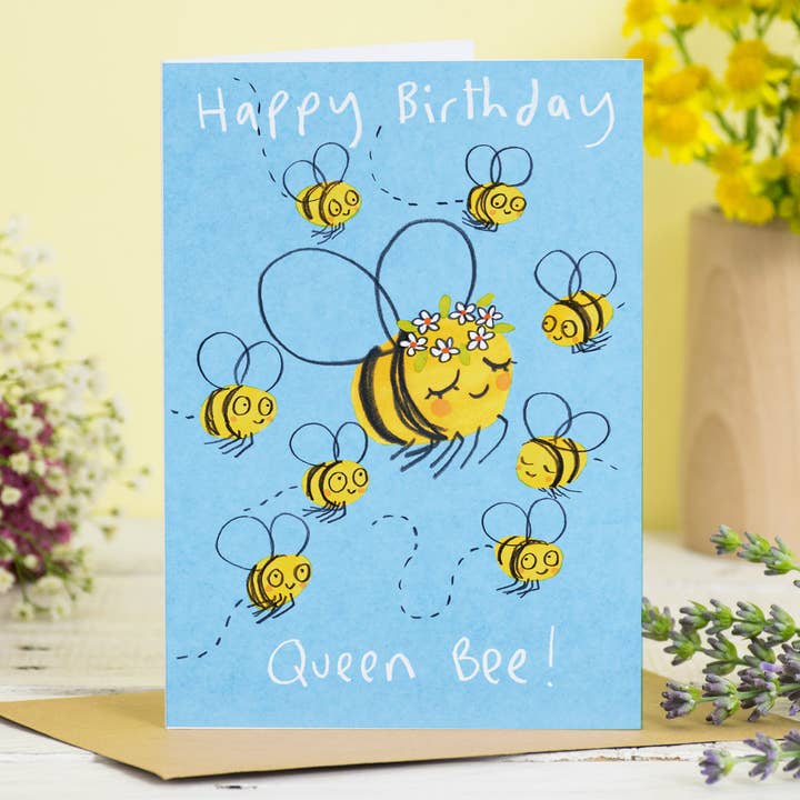Jo Clark Design - Wholesale Birthday Card - Happy Birthday Queen Bee Card