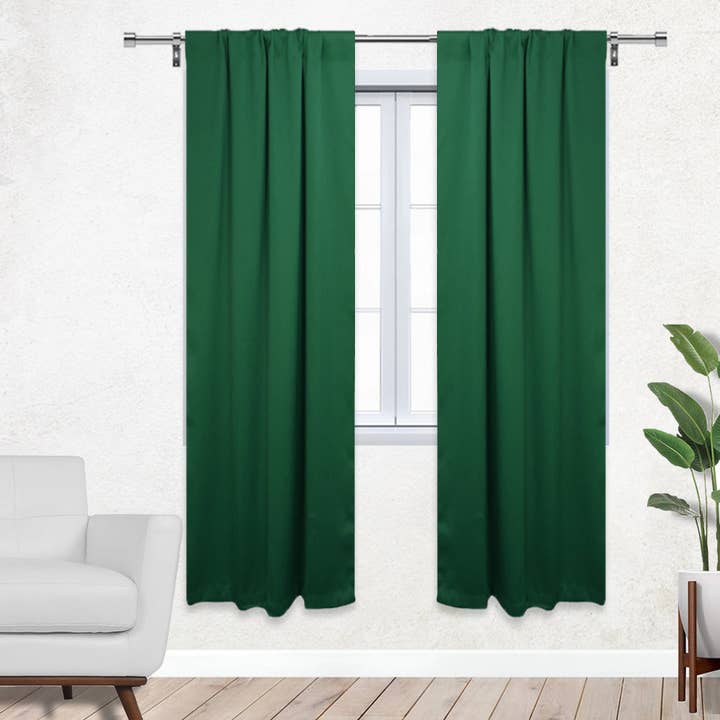 52 X 84 Inch Blackout Polyester Curtains with Rod Pocket Hunter Green - 2 Panels for wholesale by YOUR CHAIR COVERS