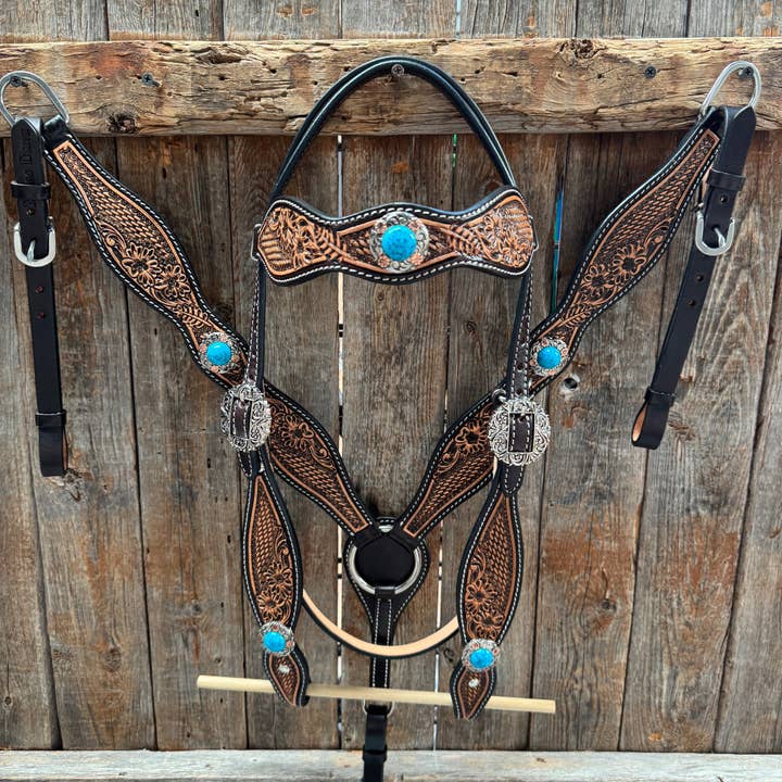 Ensemble frontal western bicolore à motif floral et tressé #BBBC481 pour la vente par Rodeo Drive